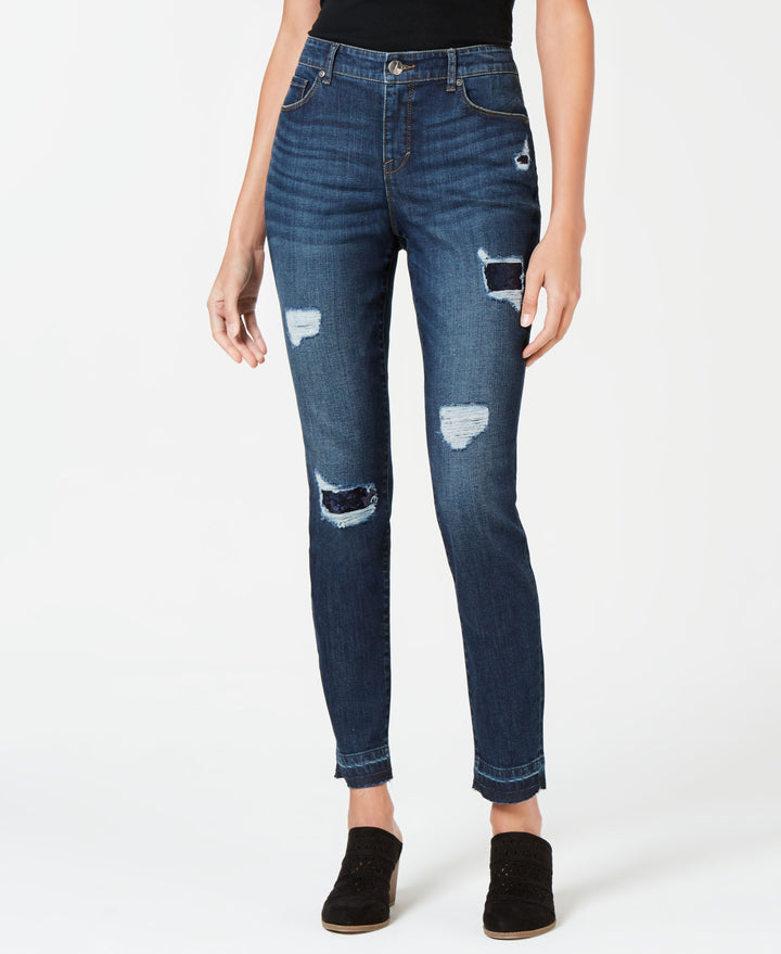 Style & Co Rip Repair Sequin Curvy Skinny Jeans