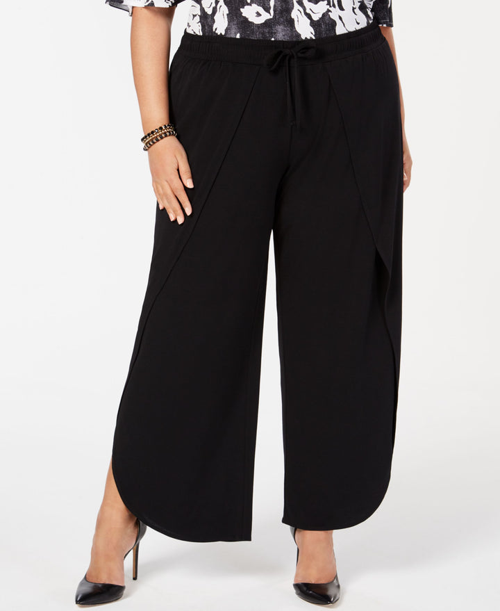 I.N.C. Plus Size Soft Overlay Wide-Leg Pants