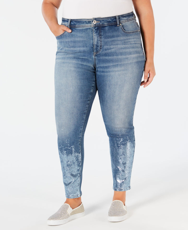 I.N.C. Plus Size Foil-Hem Skinny Jeans