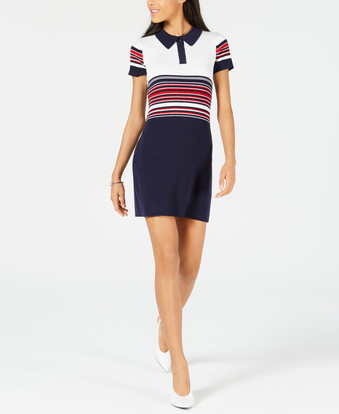 Striped Polo Sweater Dress – USAFashion