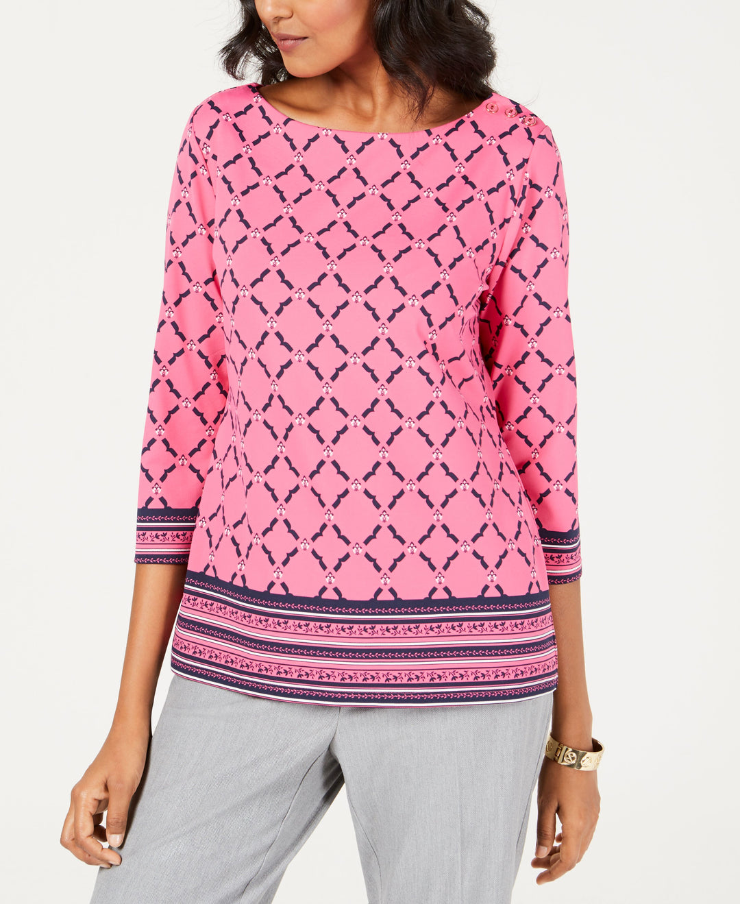 Charter Club Petite Mixed Print Top
