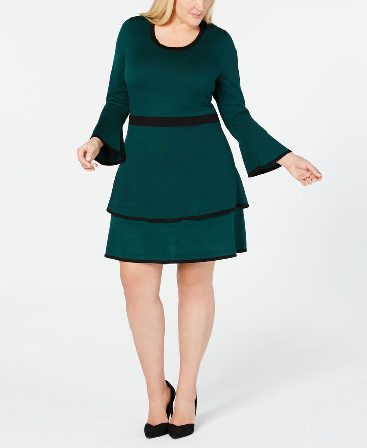 Plus Size Contrast-Trim Tiered Dress