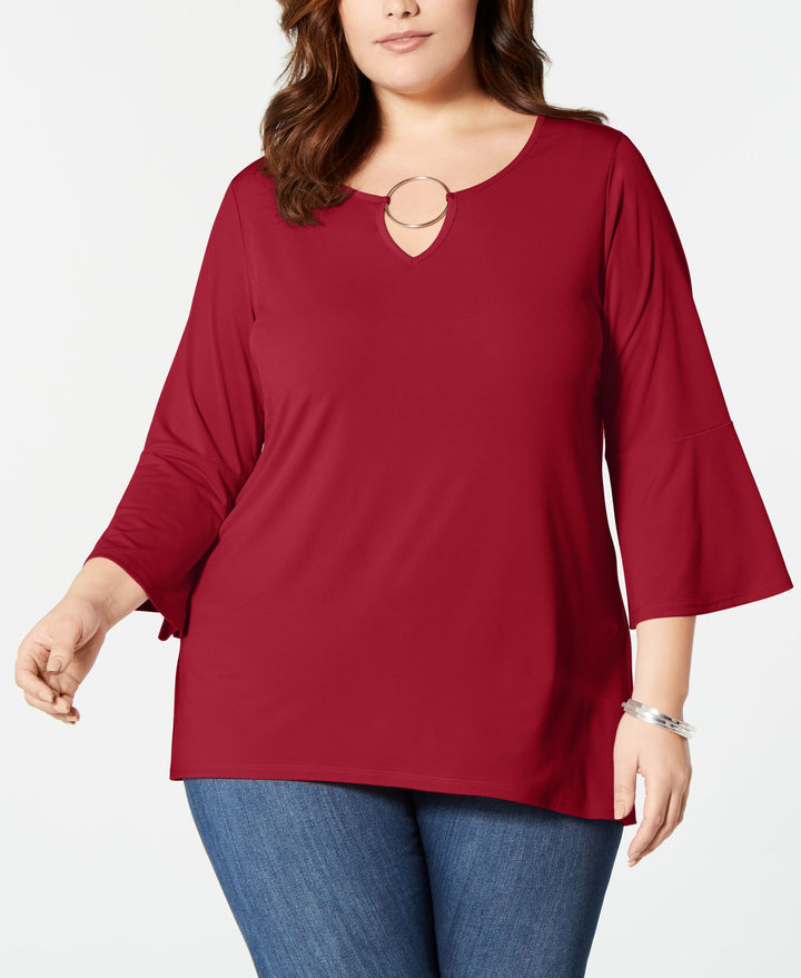Plus Size Bell-Sleeve Keyhole Blouse