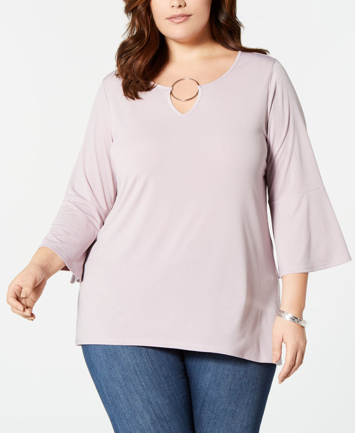 Plus Size Bell-Sleeve Keyhole Blouse