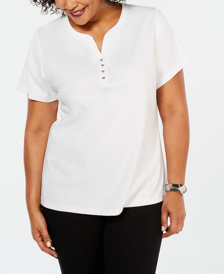 Plus Size Cotton Henley Top