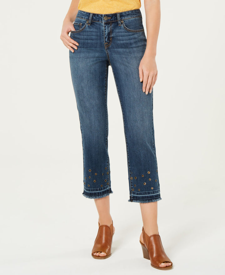 Style & Co Grommet Trimmed Straight Leg Cropped Jeans