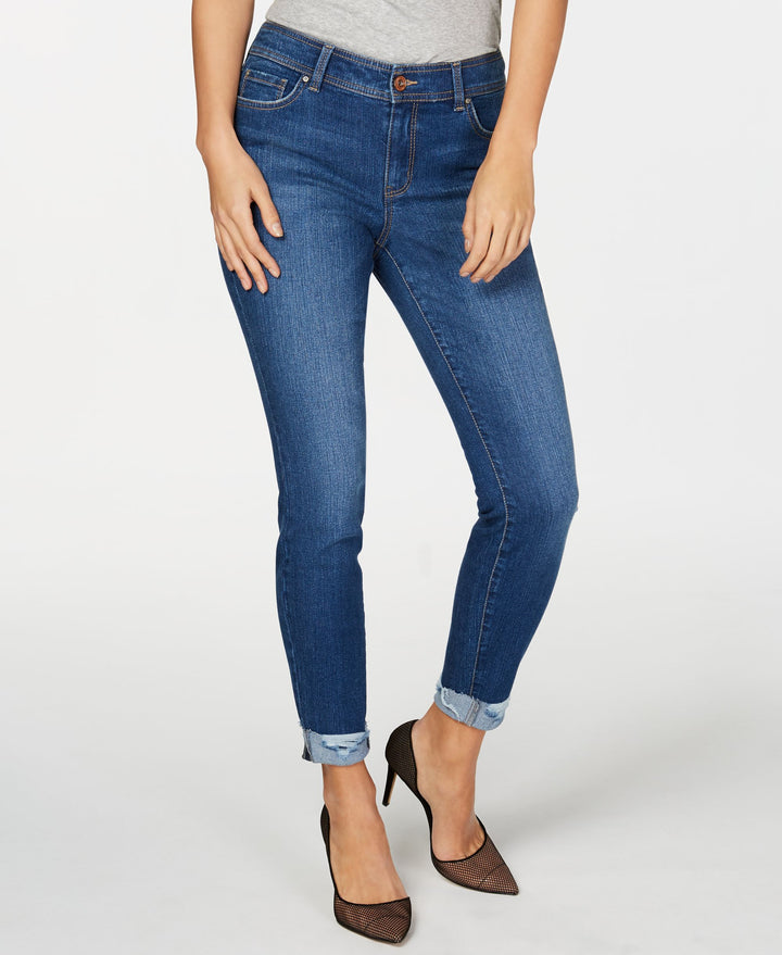 Destructed Cuff Skinny Ankle Jeans