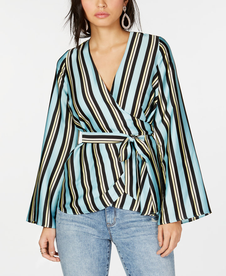 I.N.C. Petite Striped Wrap Top