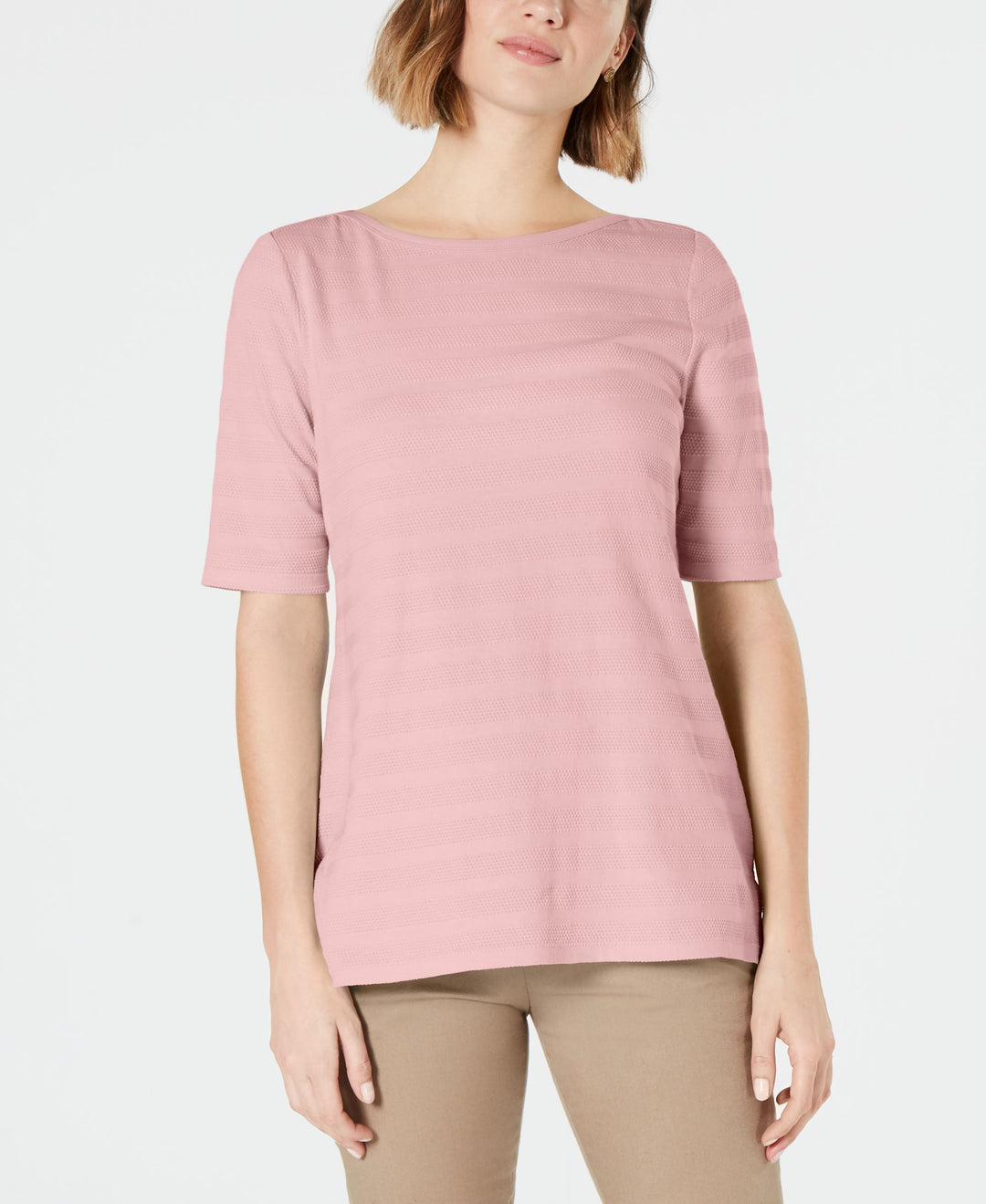Charter Club Cotton Texture Striped Elbow Sleeve Top
