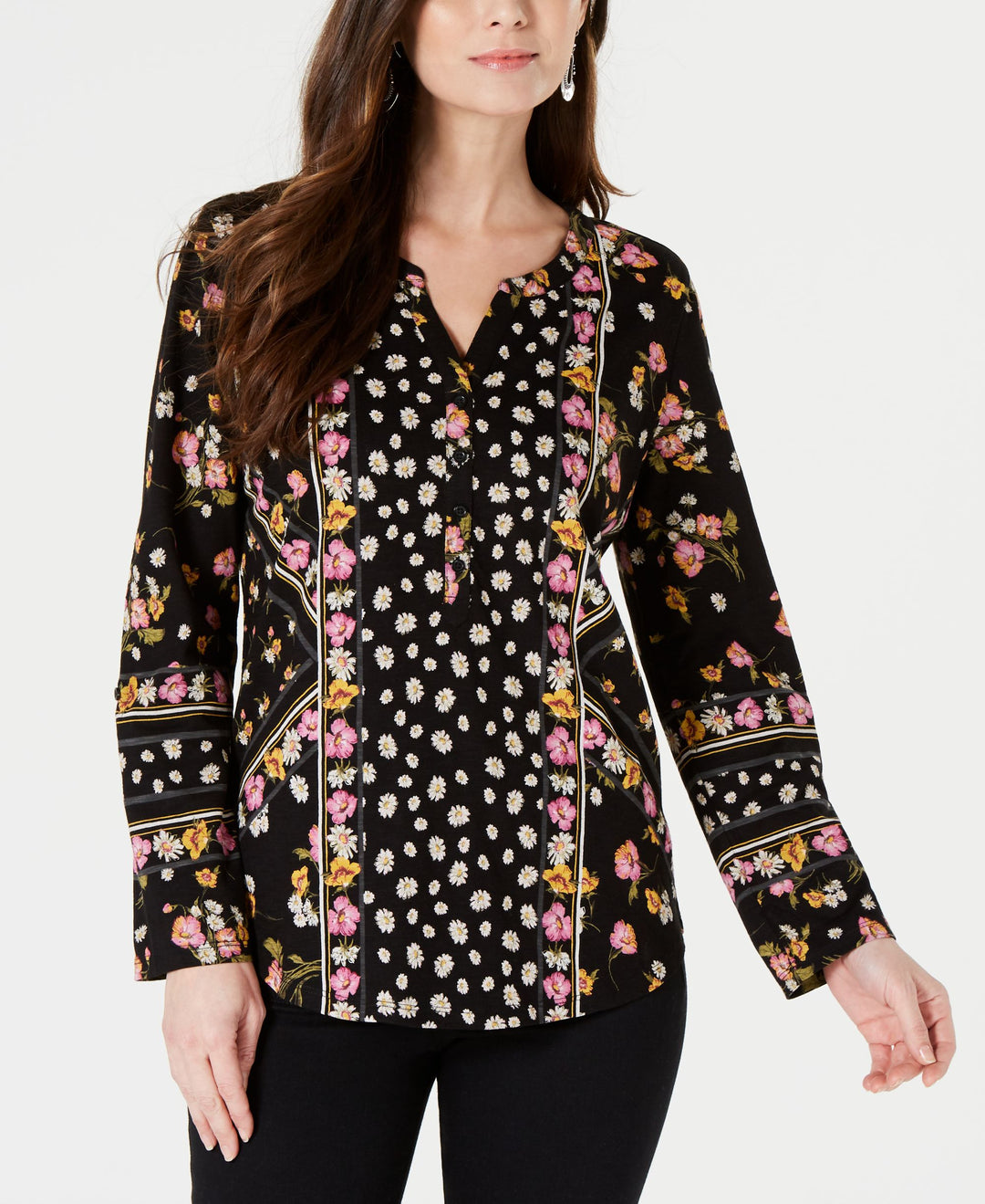 Style & Co Petite Printed Split Neck Shirt