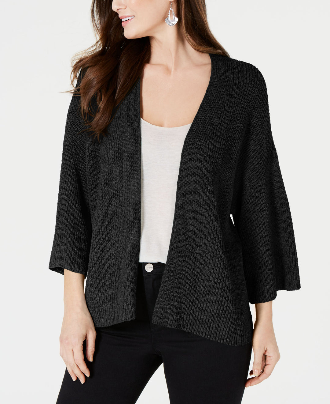 Draped Kimono-Sleeve Cardigan