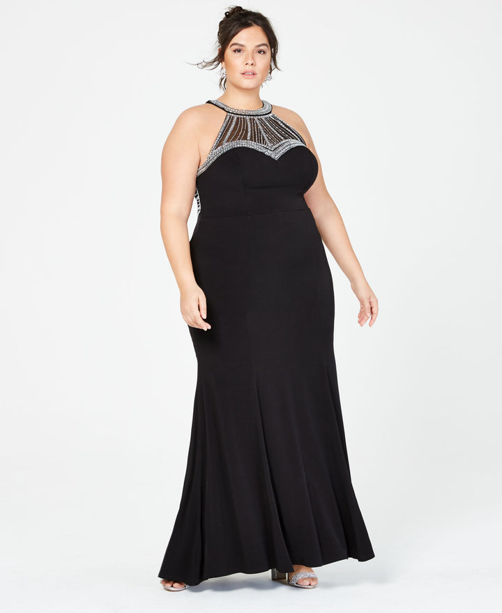 Say Yes To The Prom Trendy Plus Size Embellished Halter Gown
