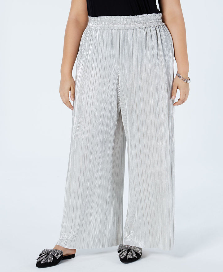 I.N.C. Plus Size Crinkle Shine Wide-Leg Pants
