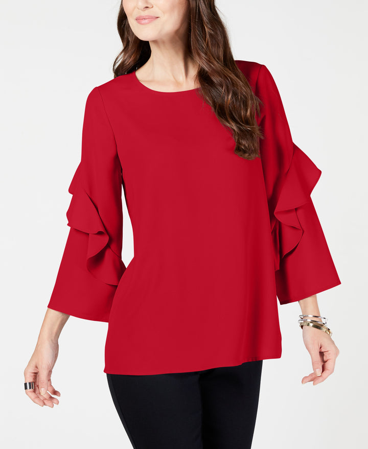 Ruffled-Sleeve Zip-Back Top