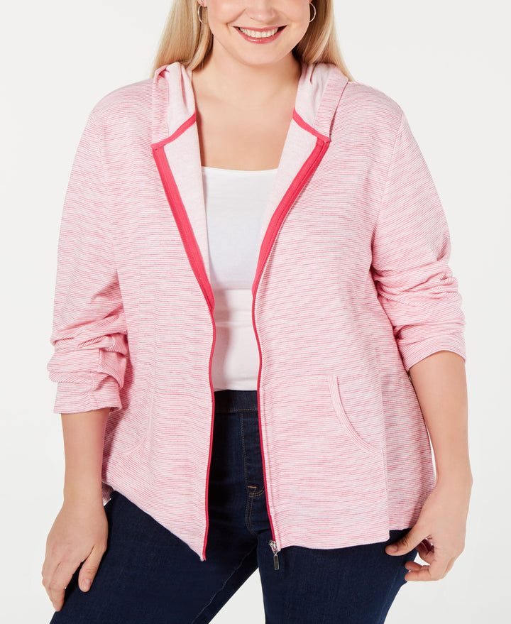 Karen Scott Petite Striped Hoodie Jacket