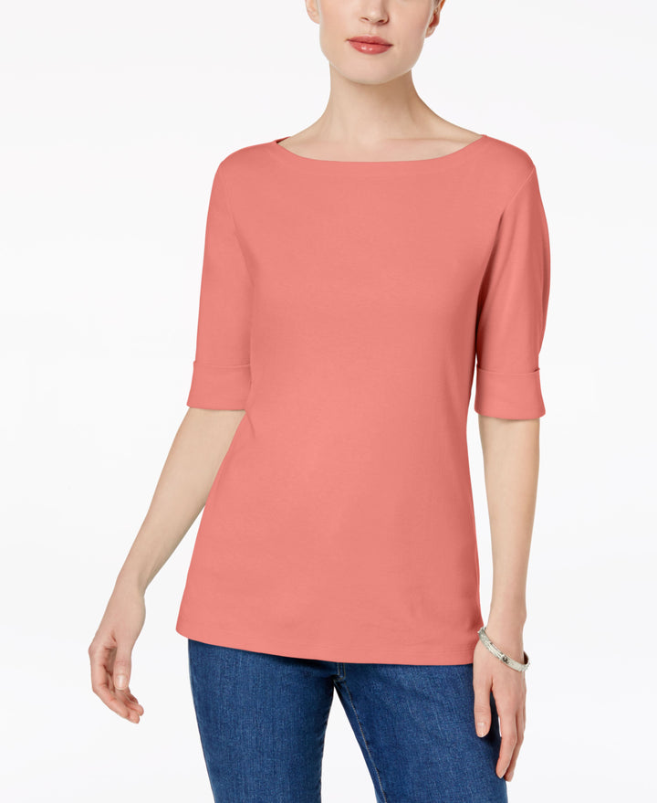 Karen Scott Cotton Elbow Sleeve Top