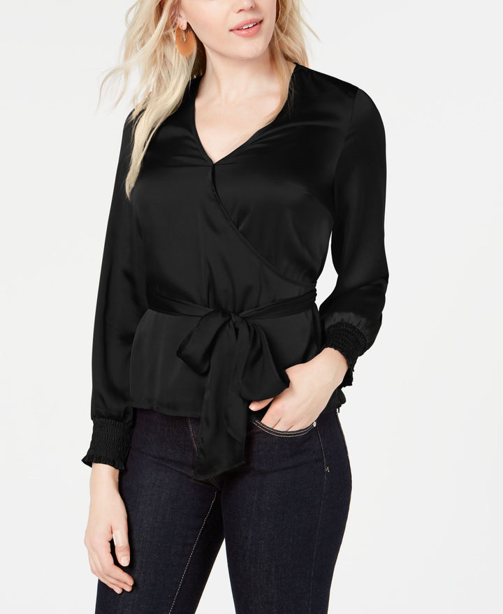 Bar III Smocked Surplice Wrap Blouse