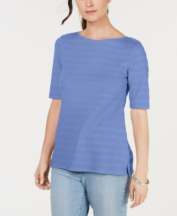 Charter Club Cotton Texture Striped Elbow Sleeve Top