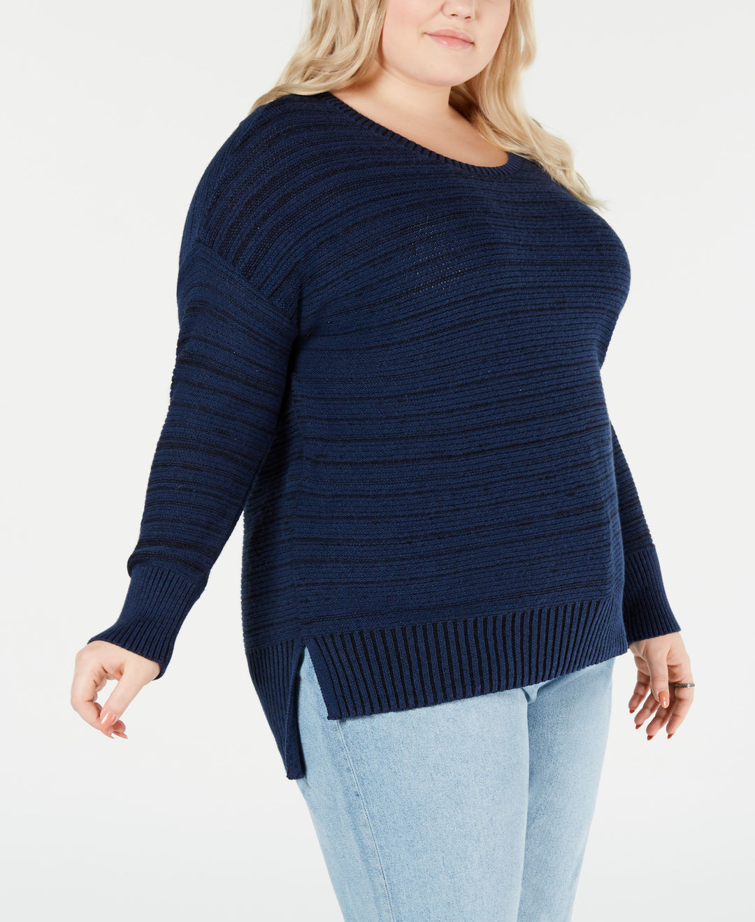 Plus Size High-Low Drop-Shoulder Sweater