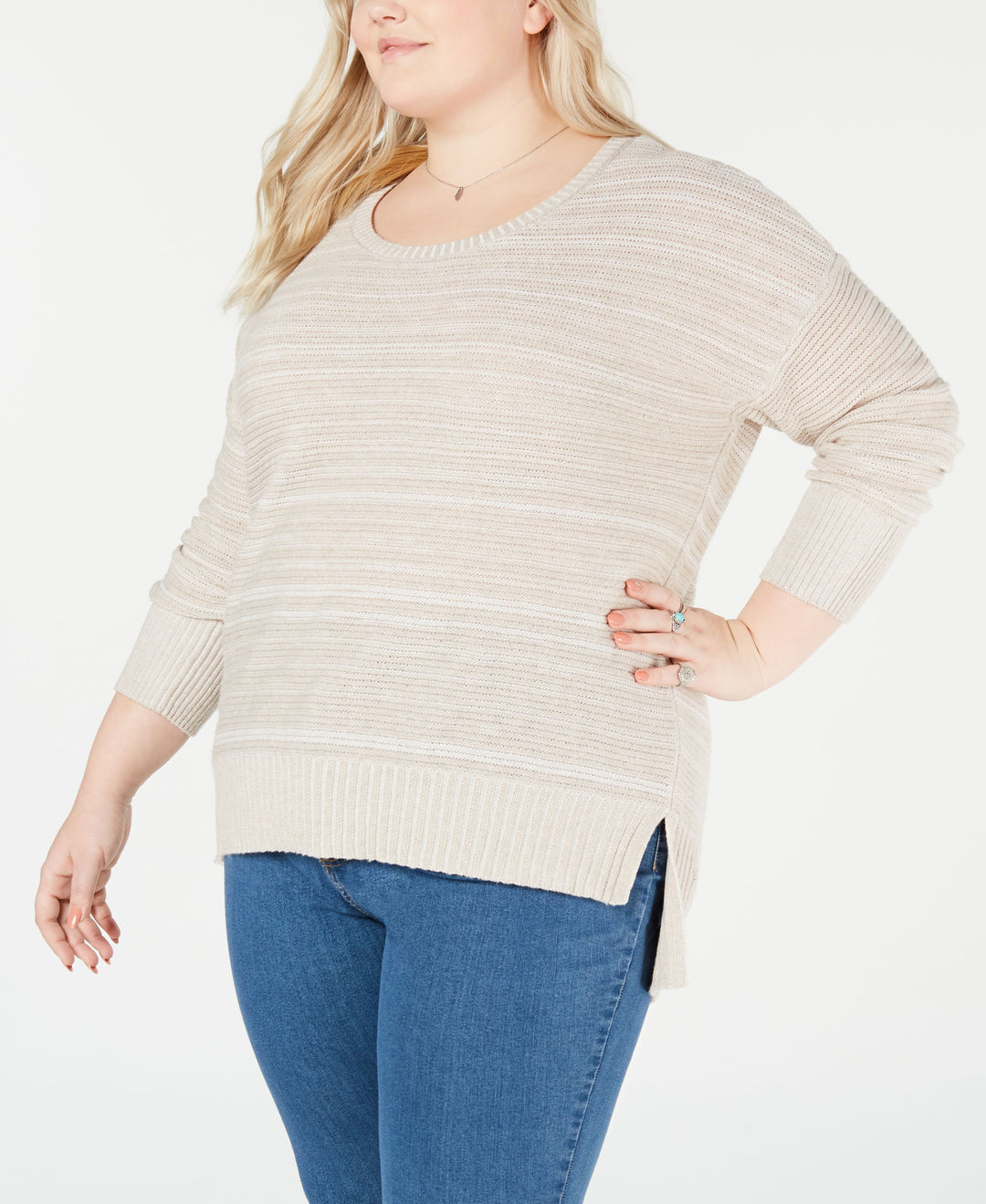 Plus Size High-Low Drop-Shoulder Sweater