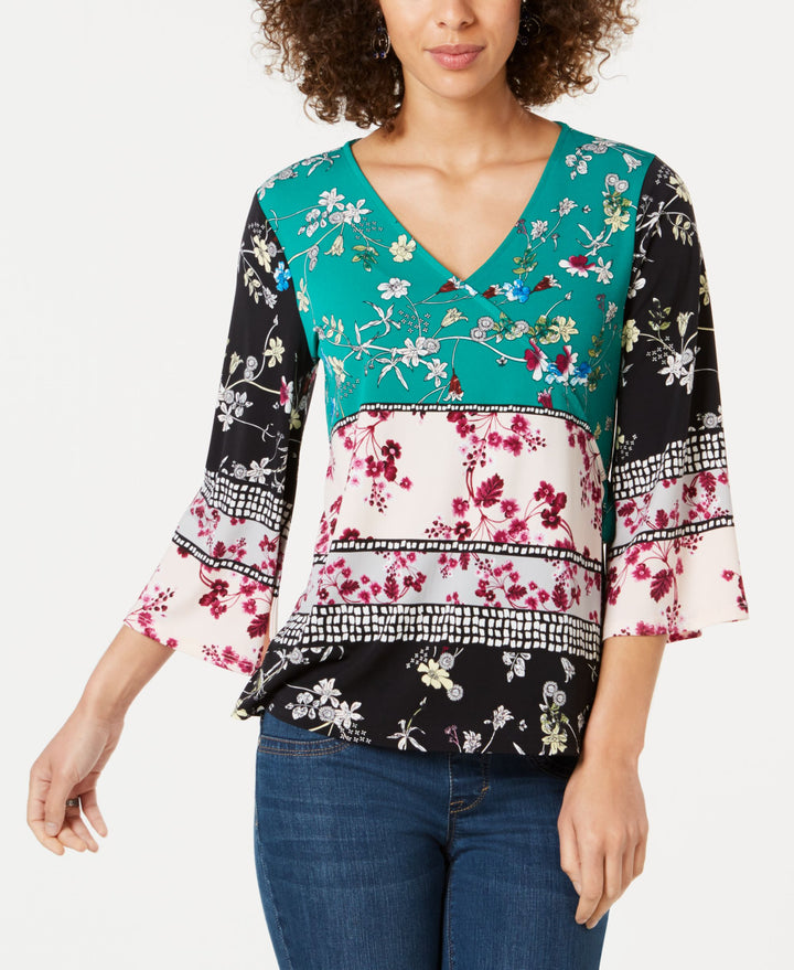 Colorblocked Bell-Sleeve Top