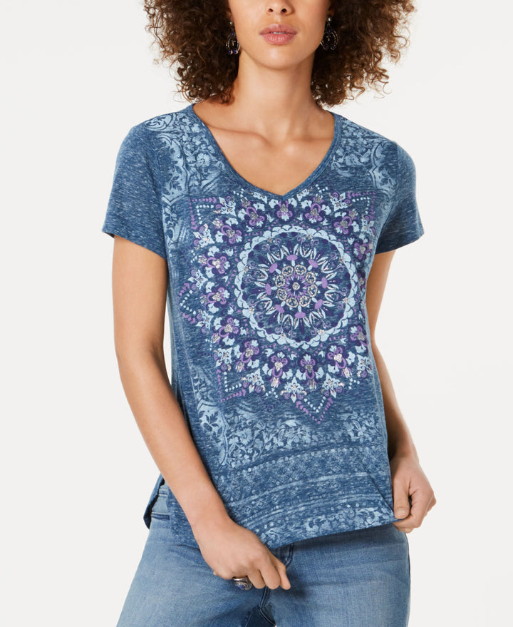 Style & Co Petite V Neck Graphic T-Shirt
