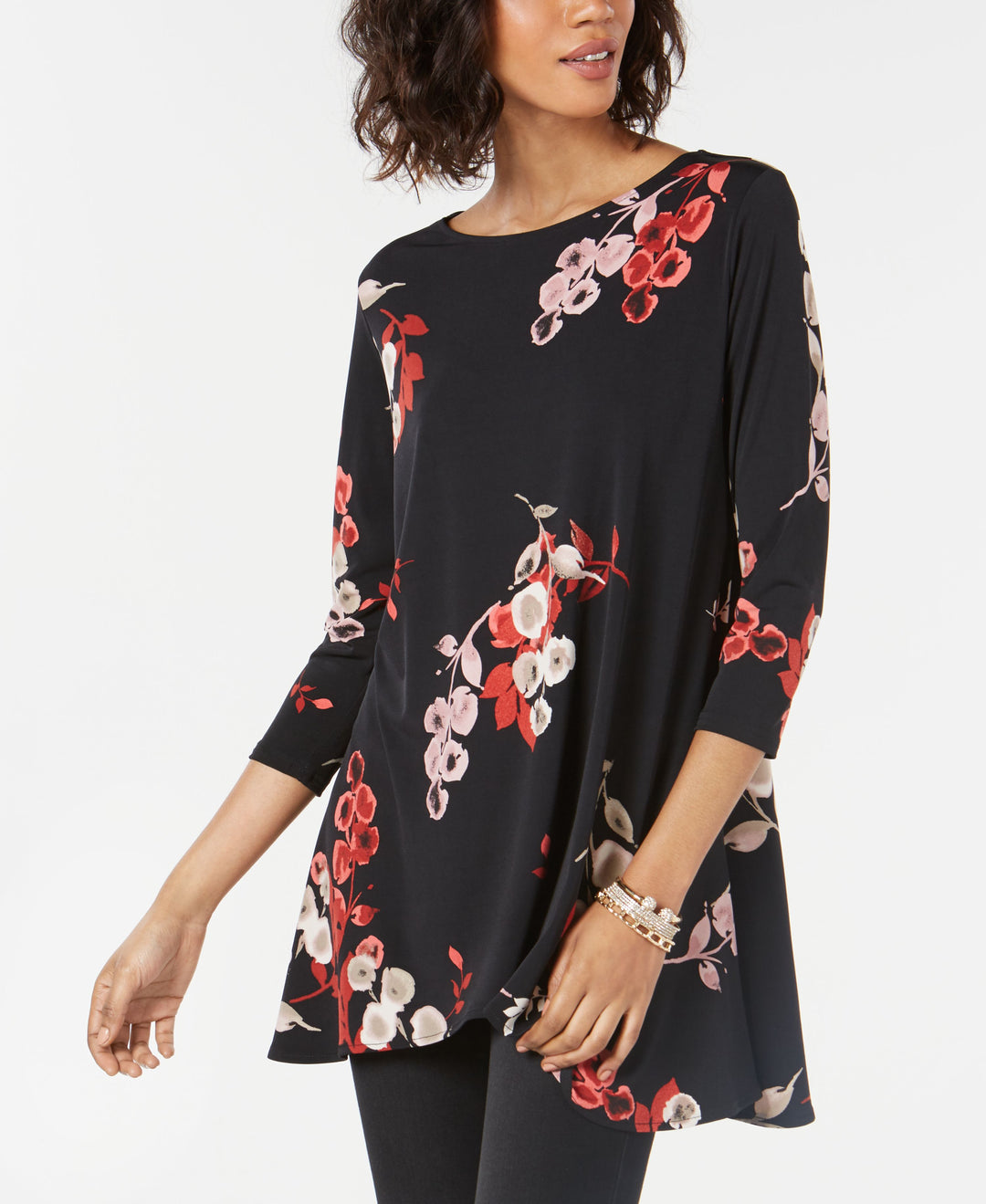 Alfani Petite Printed Handkerchief Hem Swing Top