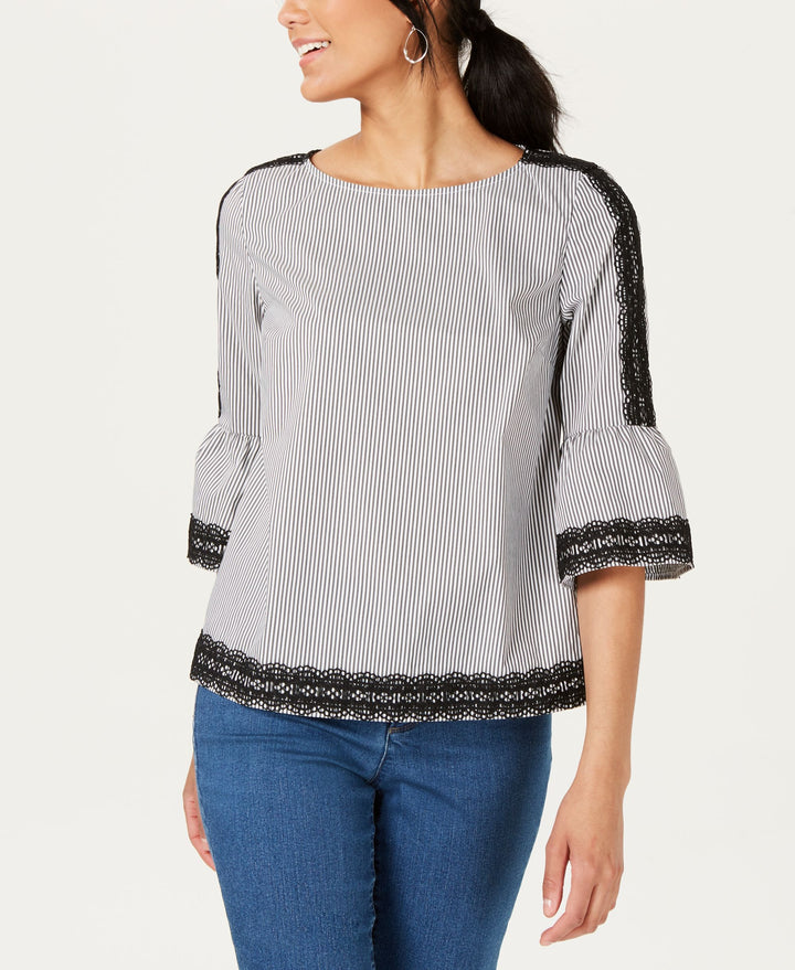Petite Woven Trim Bell-Sleeve Blouse