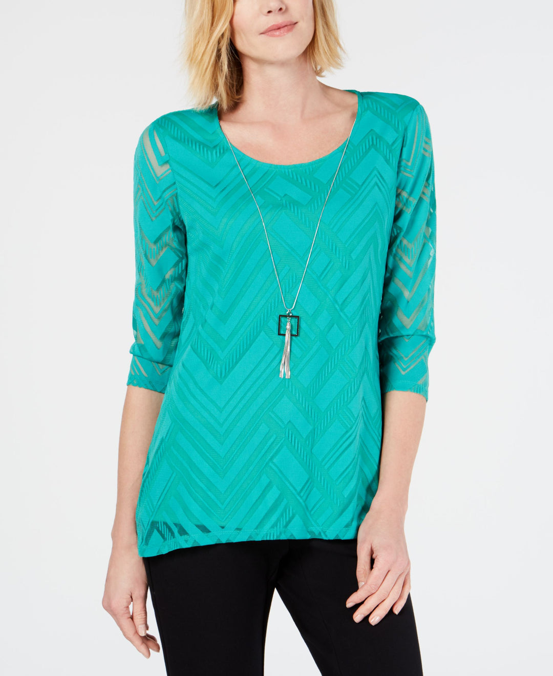 JM Collection Burnout Mesh Necklace Tunic