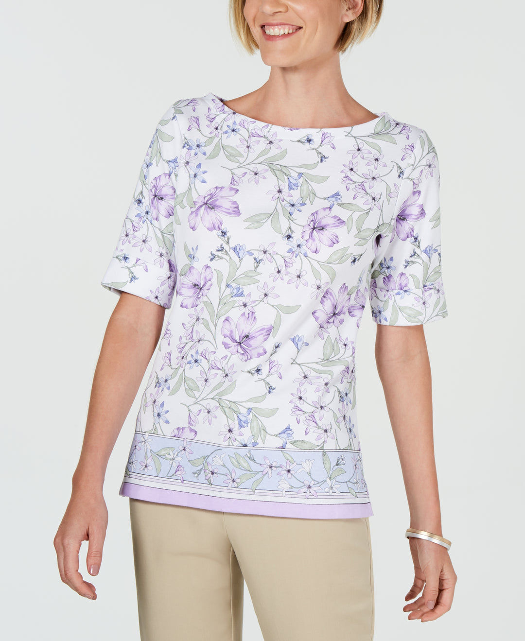 Floral-Print Boat-Neck Top