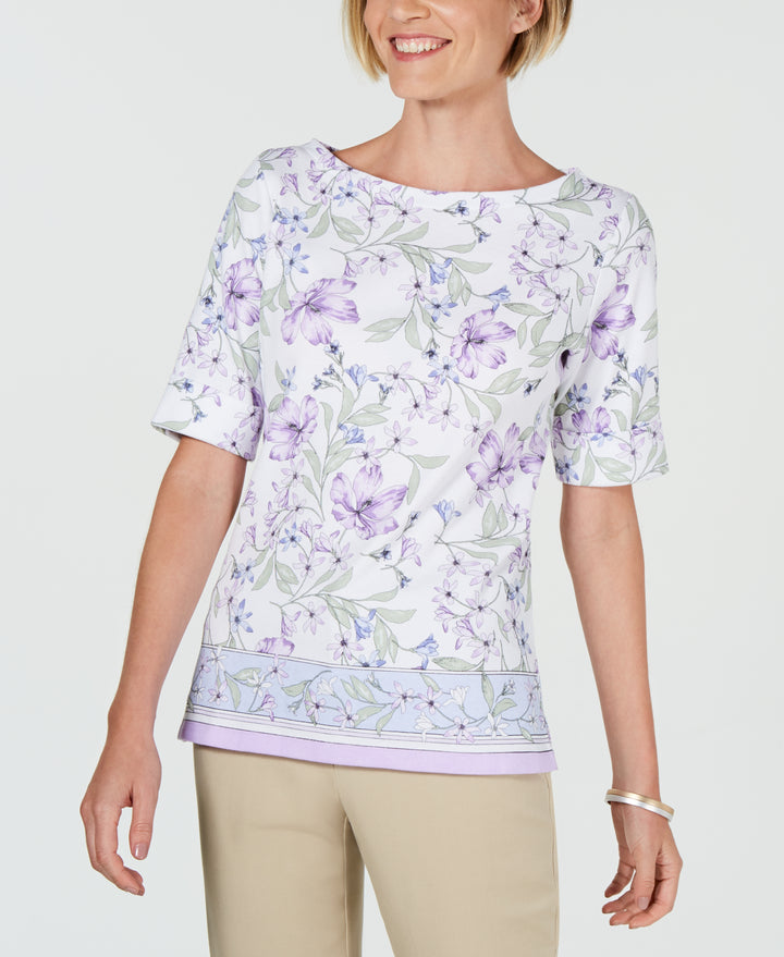 Floral-Print Boat-Neck Top