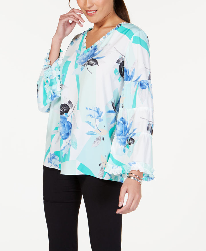 Printed Ruffle-Trim Top