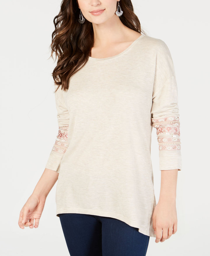 Style & Co Embroidered High Low Top