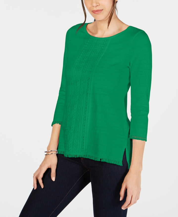 Petite Cotton Lace-Trim Top