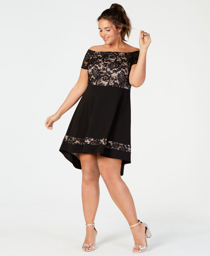 City Studios Trendy Plus Size Off The Shoulder Lace Dress