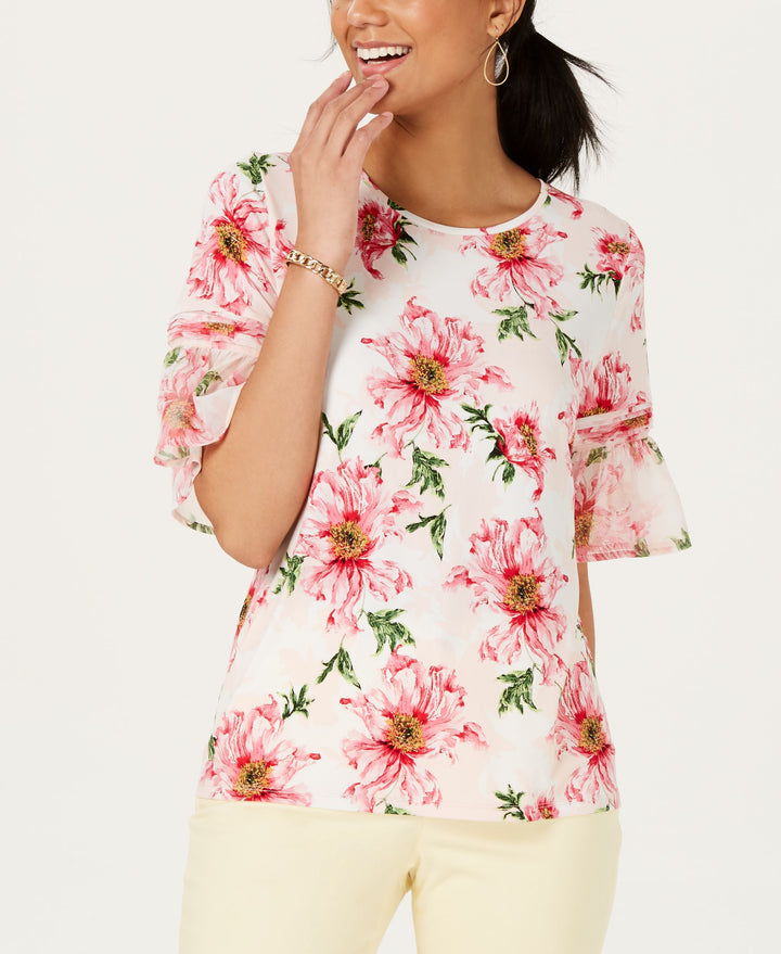 Charter Club Floral Print Ruffle Sleeve Top