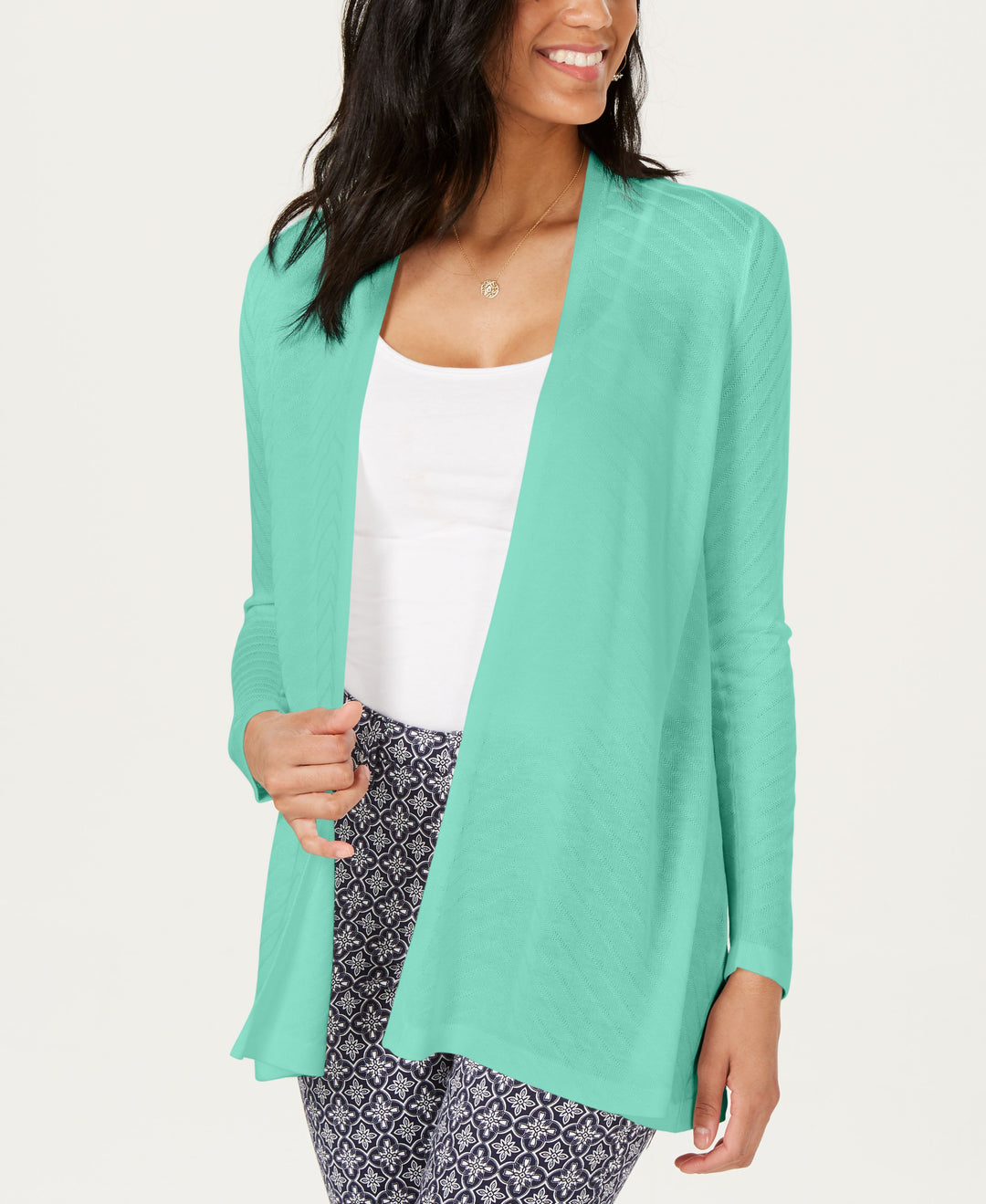 Charter Club Geo Stitch Open Front Cardigan