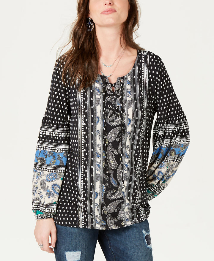 Printed Grommet-Laced Top
