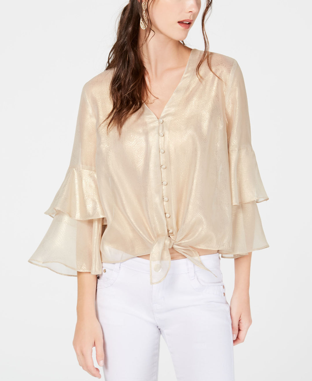 Metallic Tiered Sleeve Blouse