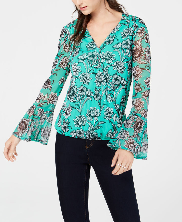 Petite Bell Sleeve Surplice Neck Top