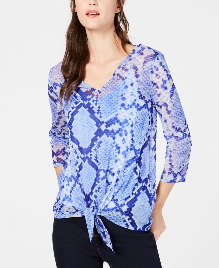 Printed Mesh Tie Front Top
