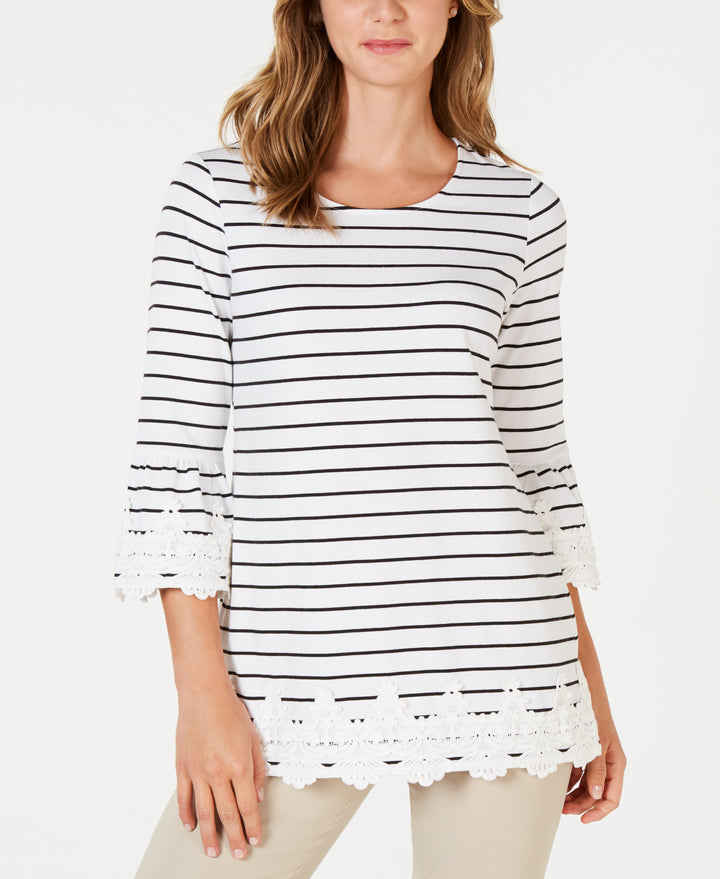 Striped Lace-Trim Top