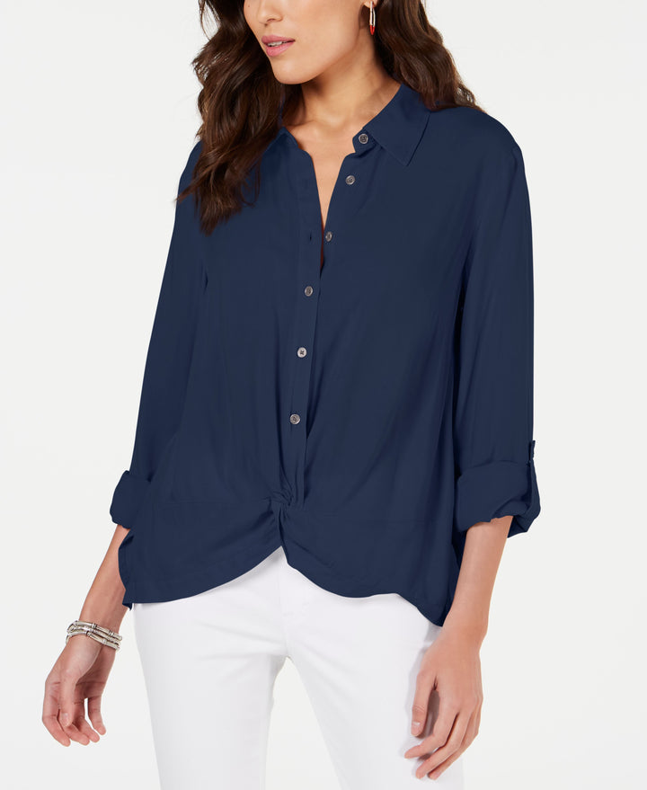 Knot-Front Button-Up Top