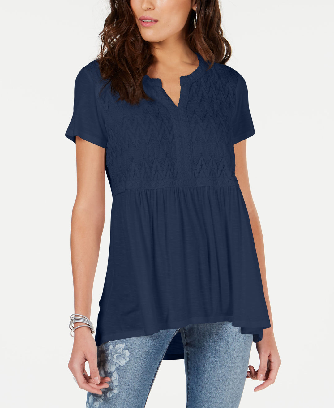 Style & Co Crochet Bib High Low Top