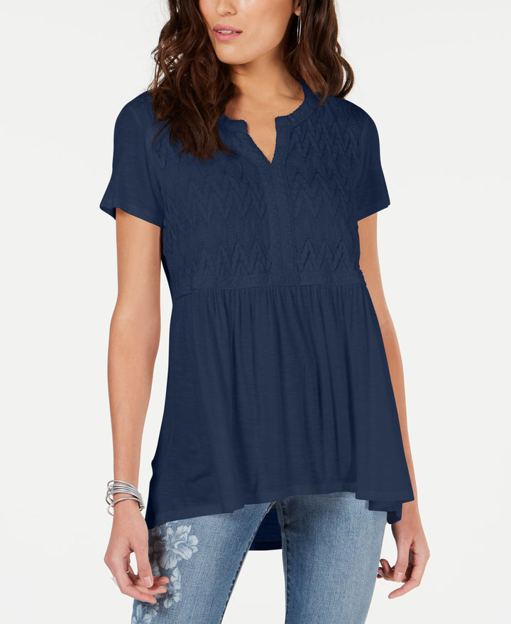 Style & Co Crochet Bib High Low Top