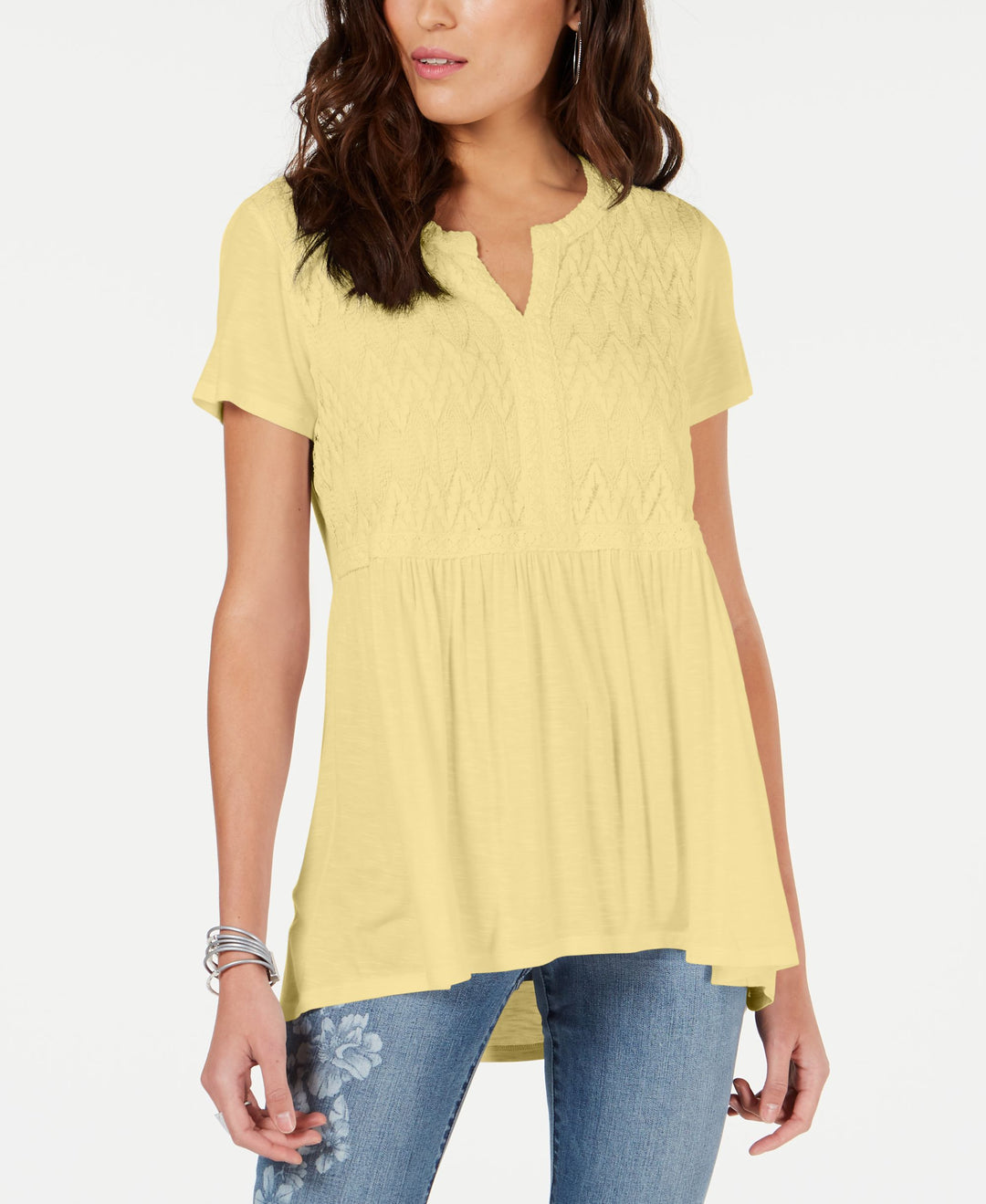 Style & Co Crochet Bib High Low Top