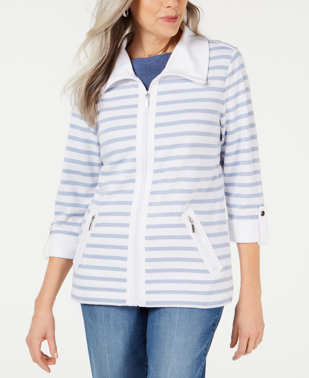 Karen Scott Zip Front Casual Knit Jacket