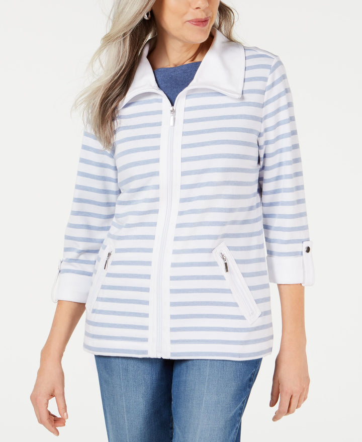 Karen Scott Zip Front Casual Knit Jacket
