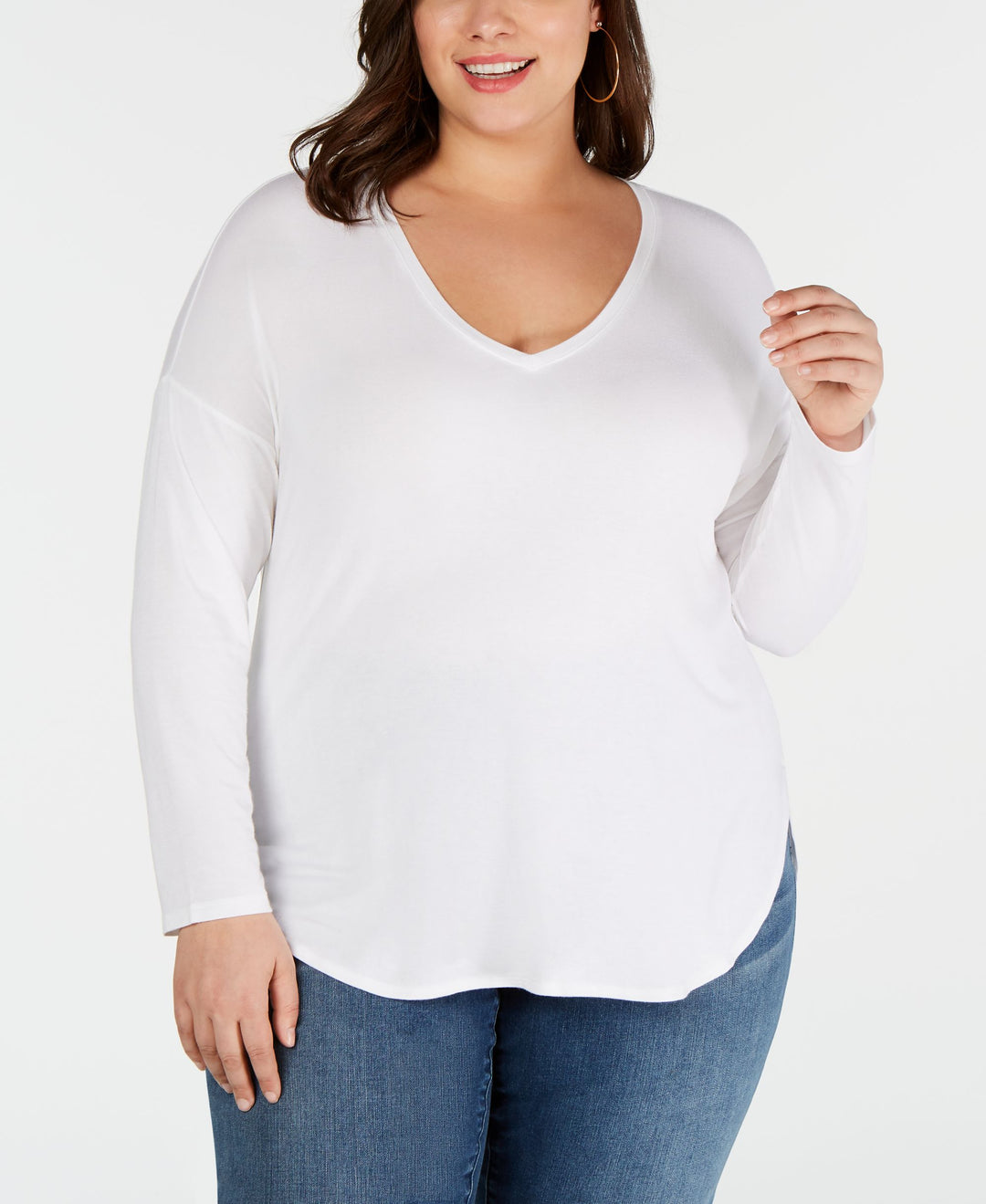 I.N.C. Plus Size V-Neck Curved-Hem T-Shirt