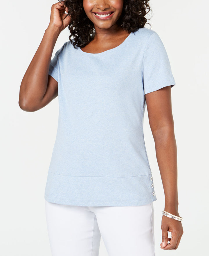 Karen Scott Button Hem Scoop Neck Top